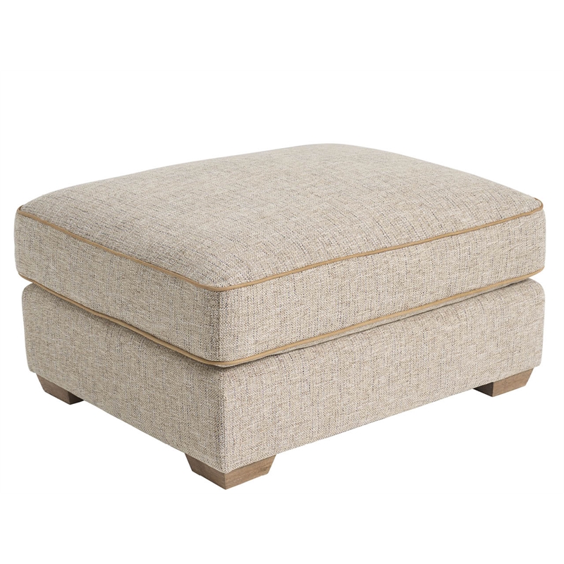 Pemberly Row Upholstered Round Tufted Ottoman in Natural Beige