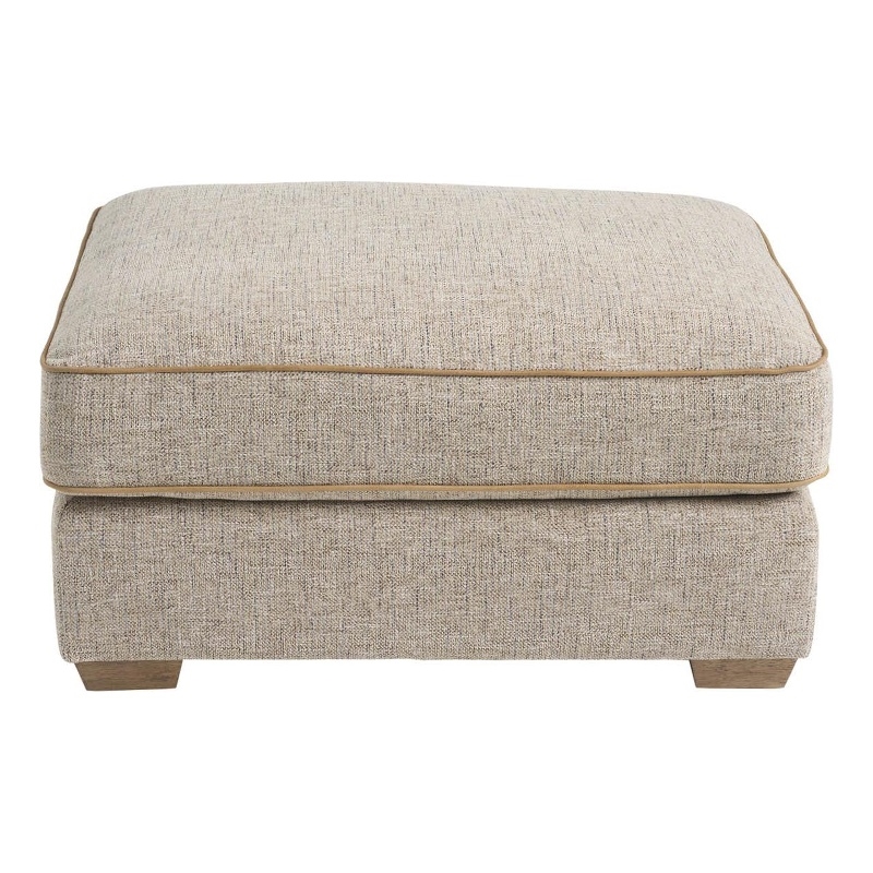 Pemberly Row Upholstered Round Tufted Ottoman in Natural Beige