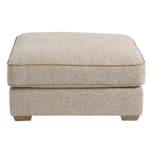 Pemberly Row Upholstered Round Tufted Ottoman in Natural Beige
