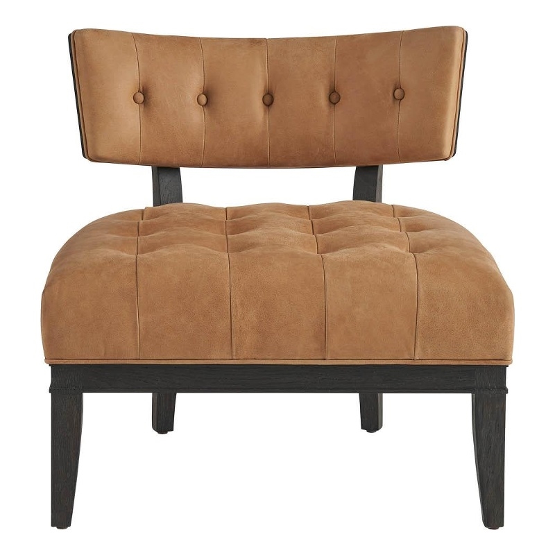 Pemberly Row Mid-Century Upholstered Accent Chair in Black Leather
