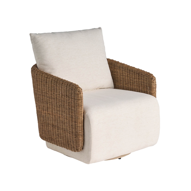 Pemberly Row Contemporary Low Profile Swivel Chair in Off White