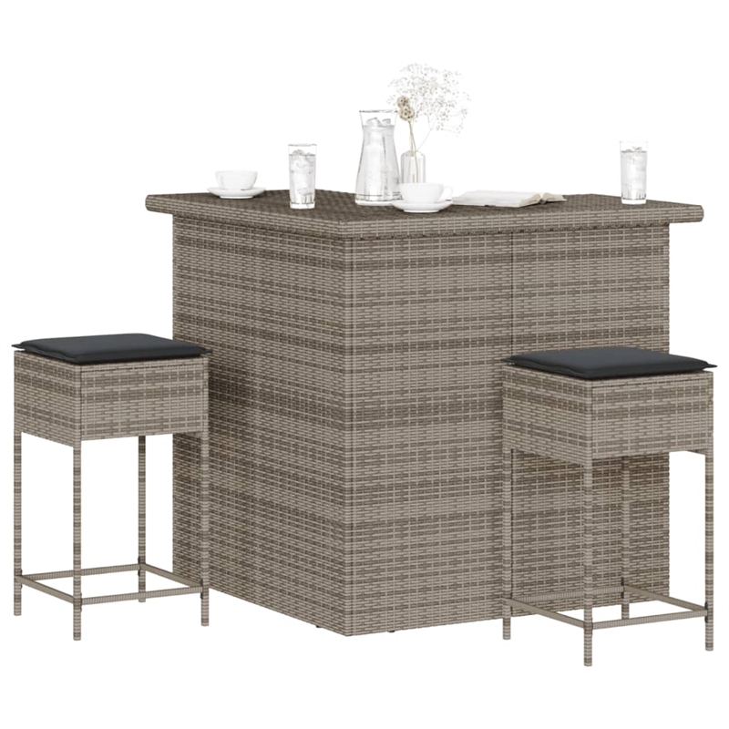 Pemberly Row 3 Piece Poly Rattan Outdoor Patio Bar Set in Gray