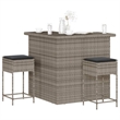 Pemberly Row 3 Piece Poly Rattan Outdoor Patio Bar Set in Gray