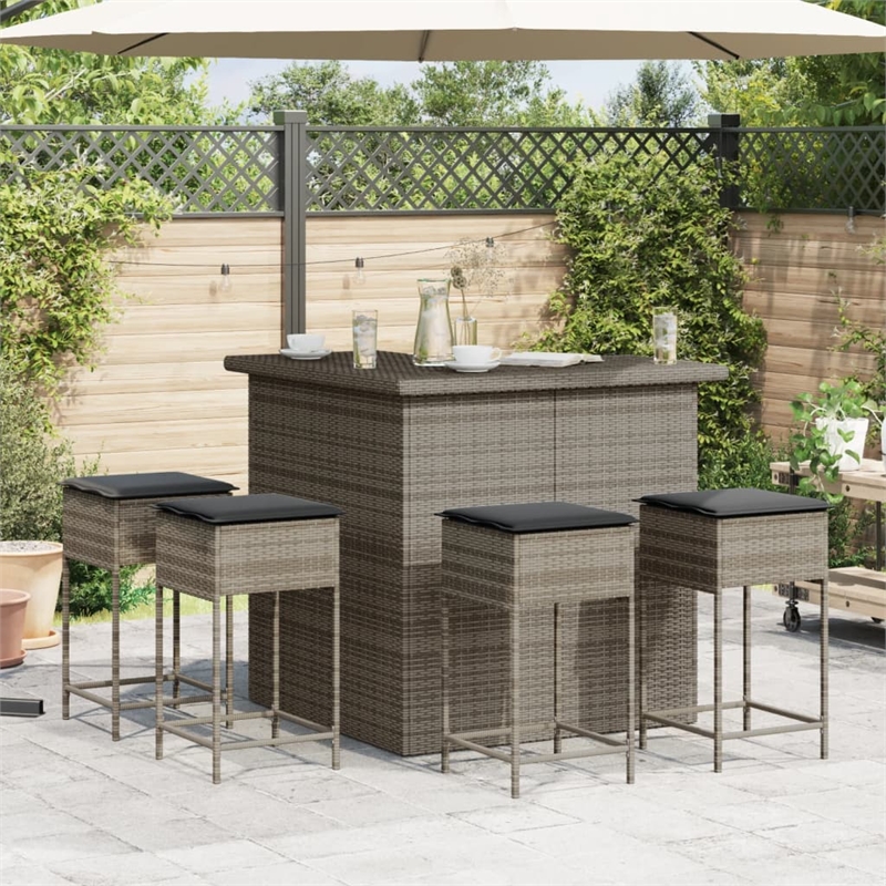 Pemberly Row 3 Piece Poly Rattan Outdoor Patio Bar Set in Gray