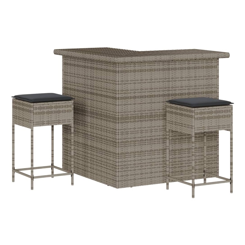 Pemberly Row 3 Piece Poly Rattan Outdoor Patio Bar Set in Gray