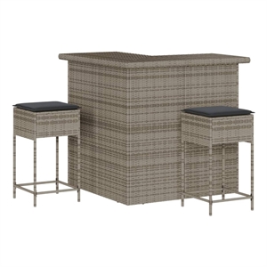 Pemberly Row 3 Piece Poly Rattan Outdoor Patio Bar Set in Gray