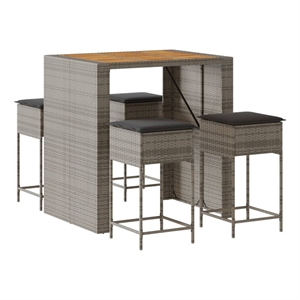 Pemberly Row 5 Piece Solid Acacia Wood Outdoor Patio Bar Set in Gray
