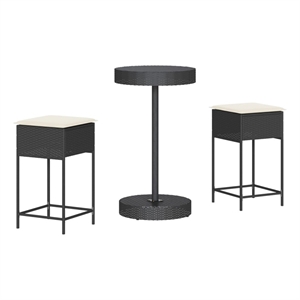 Pemberly Row 3 Piece Poly Rattan Bar Set in Black/White/Cream