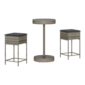 Pemberly Row 3 Piece Outdoor Patio Bar Set with Cushions in Gray