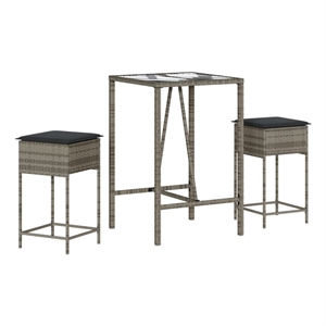 Pemberly Row Steel Small Outdoor Patio Bar Set in Black/Gray
