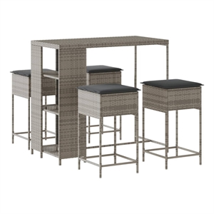 Pemberly Row 5 Piece Poly Rattan Outdoor Patio Bar Set in Gray