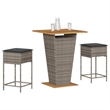 Pemberly Row 3 Piece Solid Acacia Wood Outdoor Patio Bar Set in Gray