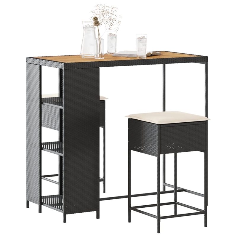 Pemberly Row 3 Piece Solid Acacia Wood Bar Set in Black/White/Cream