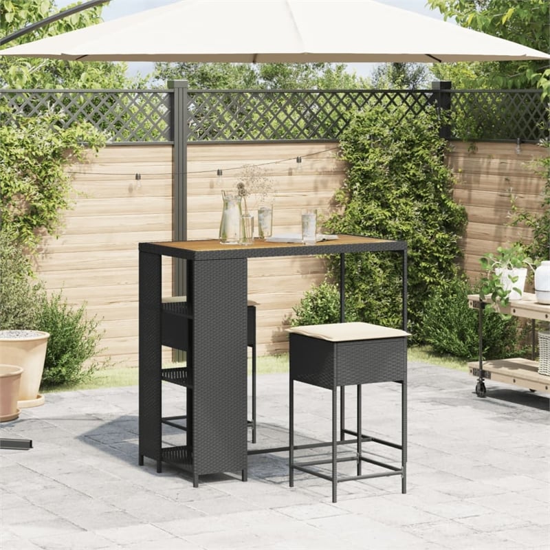Pemberly Row 3 Piece Solid Acacia Wood Bar Set in Black/White/Cream