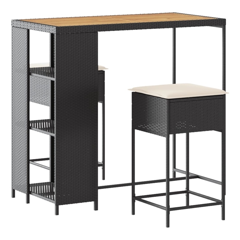 Pemberly Row 3 Piece Solid Acacia Wood Bar Set in Black/White/Cream