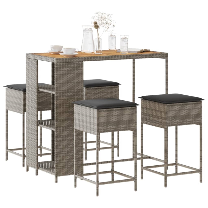 Pemberly Row 5 Piece Solid Acacia Wood Outdoor Patio Bar Set in Gray
