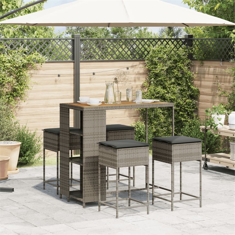 Pemberly Row 5 Piece Solid Acacia Wood Outdoor Patio Bar Set in Gray
