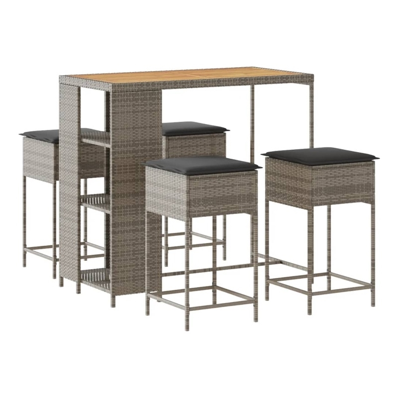 Pemberly Row 5 Piece Solid Acacia Wood Outdoor Patio Bar Set in Gray