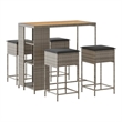 Pemberly Row 5 Piece Solid Acacia Wood Outdoor Patio Bar Set in Gray