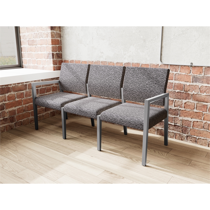 Pemberly Row Waiting Reception 3 Seat Tandem Seating No Center Arms in Black