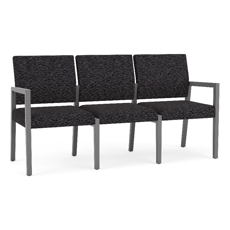 Pemberly Row Waiting Reception 3 Seat Tandem Seating No Center Arms in Black