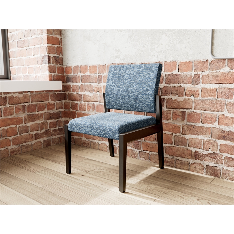 Pemberly Row Waiting Reception Armless Guest Chair Wood Frame in Blue