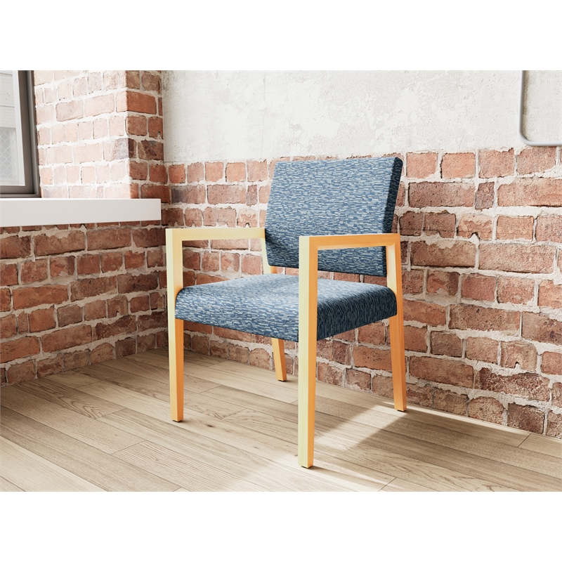 Pemberly Row Waiting Reception Guest Chair Wood Frame in Blue