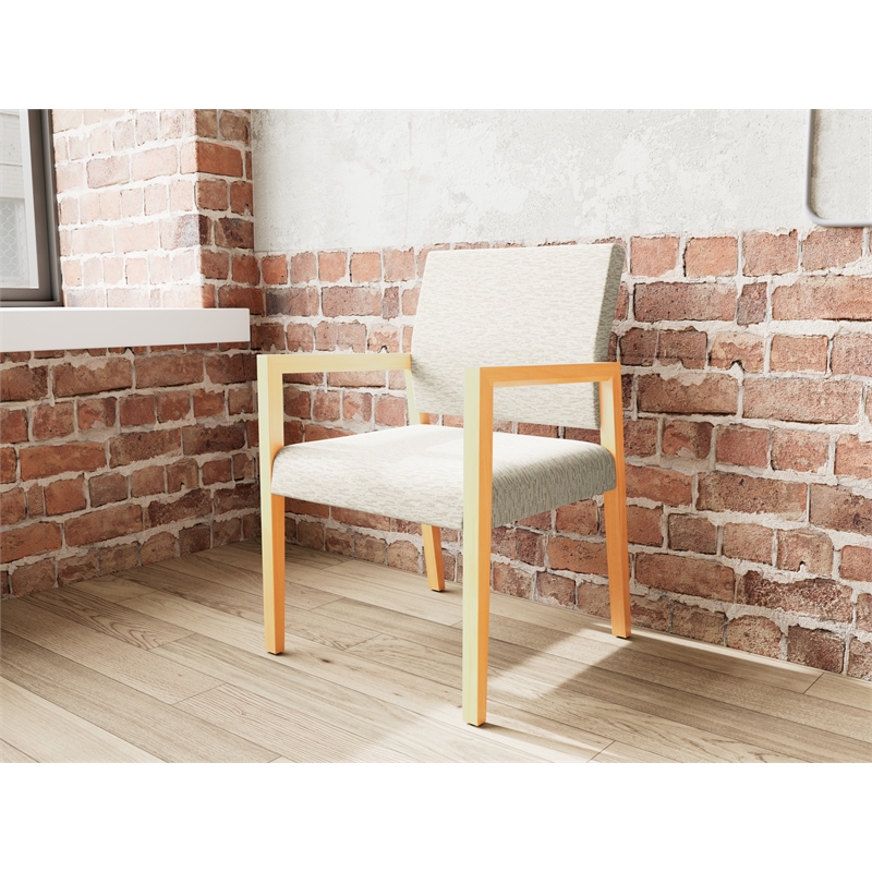 Pemberly Row Waiting Reception Guest Chair Wood Frame in Beige