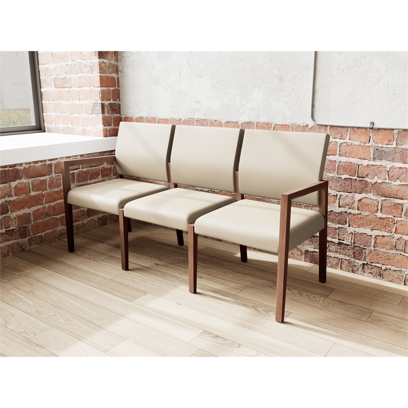 Pemberly Row Waiting Reception 3 Seat Tandem Seating No Center Arms in Brown