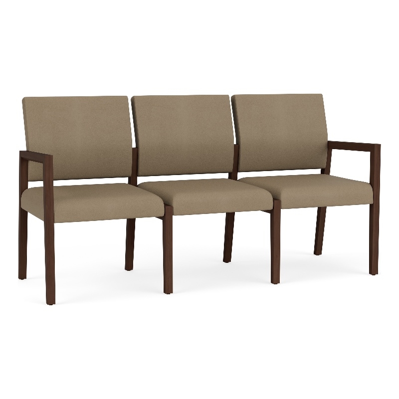 Pemberly Row Waiting Reception 3 Seat Tandem Seating No Center Arms in Brown