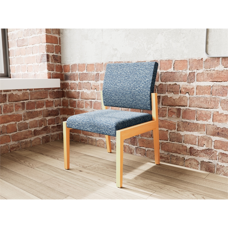Pemberly Row Waiting Reception Armless Guest Chair Wood Frame in Blue