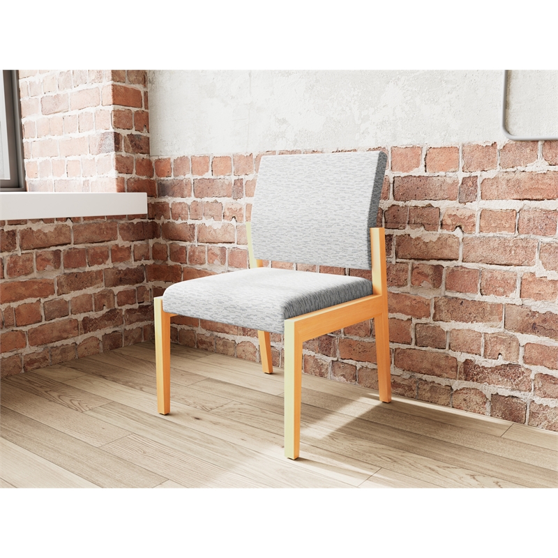 Pemberly Row Waiting Reception Armless Guest Chair Wood Frame in Gray