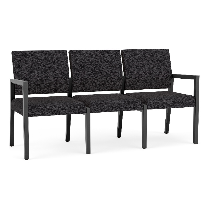 Pemberly Row Waiting Reception 3 Seat Tandem Seating No Center Arms in Black