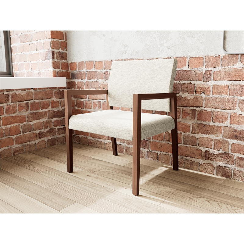 Pemberly Row Waiting Reception Wide Guest Chair Wood Frame in Beige