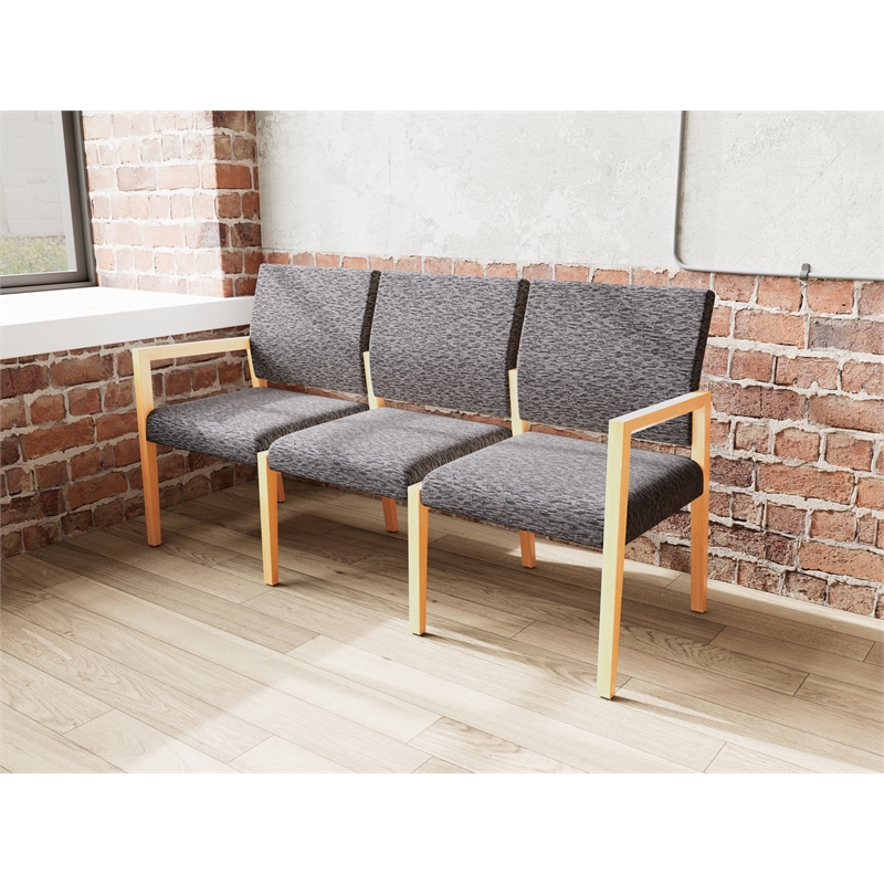 Pemberly Row Waiting Reception 3 Seat Tandem Seating No Center Arms in Black