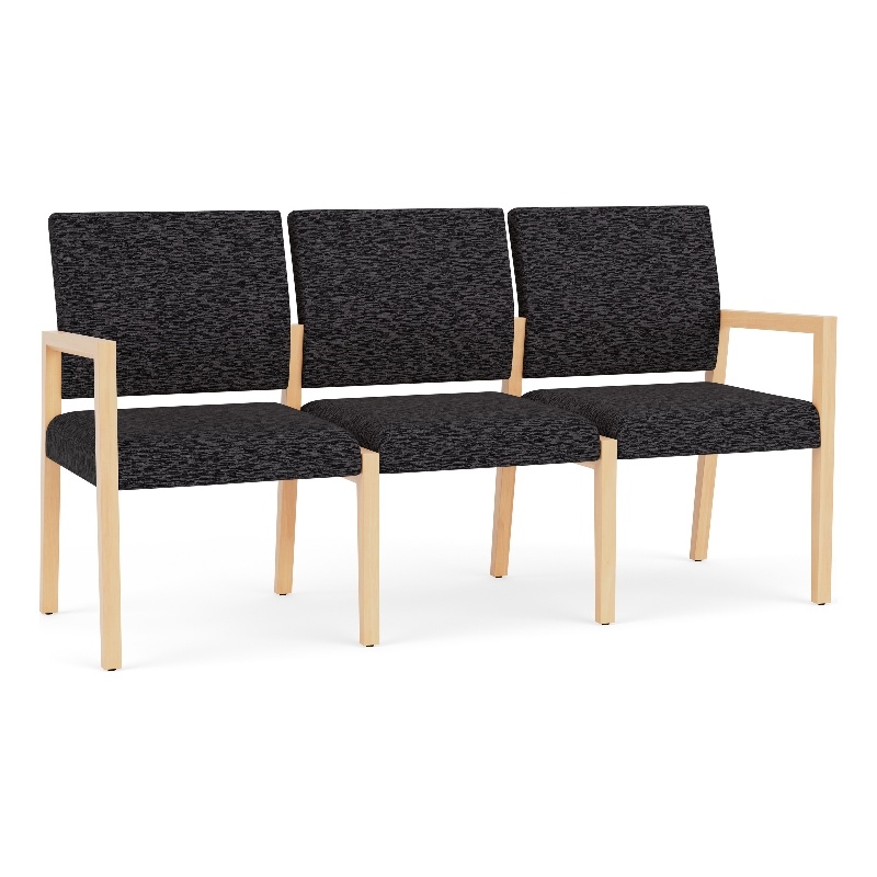 Pemberly Row Waiting Reception 3 Seat Tandem Seating No Center Arms in Black