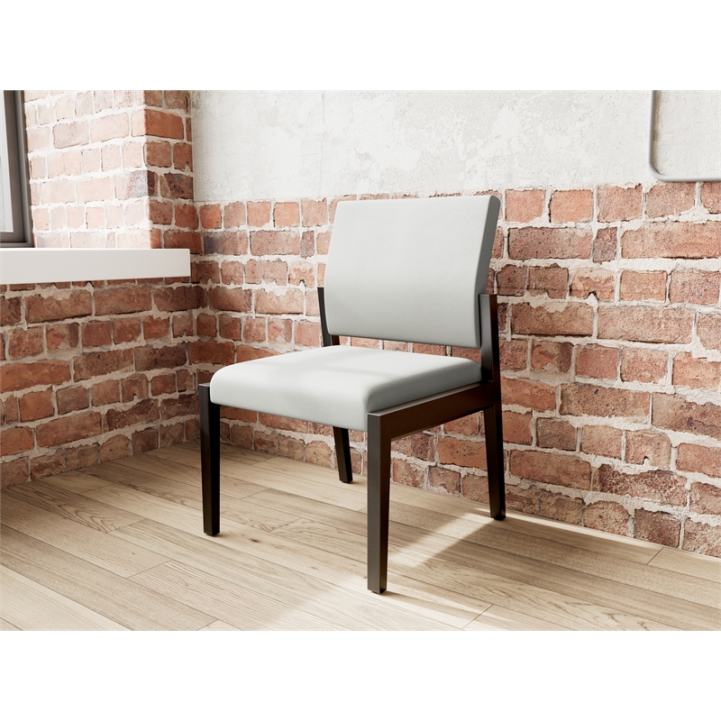 Pemberly Row Waiting Reception Armless Guest Chair Wood Frame in Gray