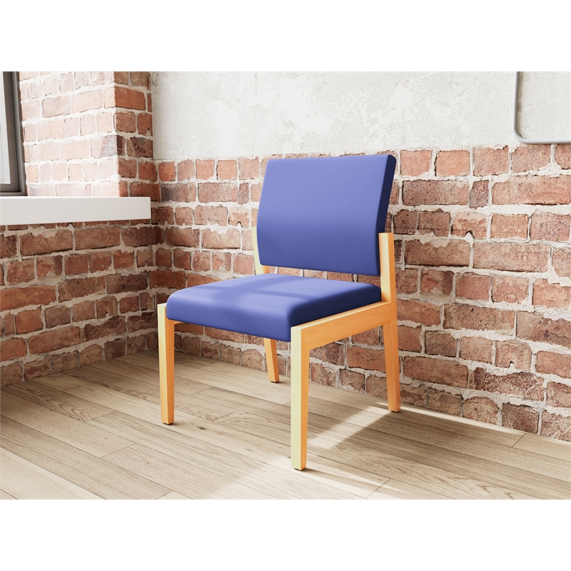 Pemberly Row Waiting Reception Armless Guest Chair Wood Frame in Blue
