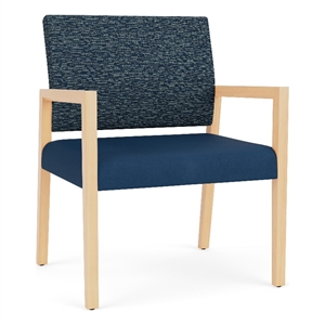 Pemberly Row Waiting Reception Wide Guest Chair Wood Frame in Blue
