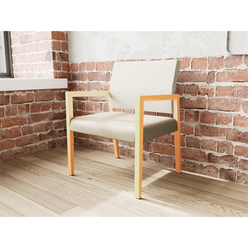 Pemberly Row Waiting Reception Wide Guest Chair Wood Frame in Brown