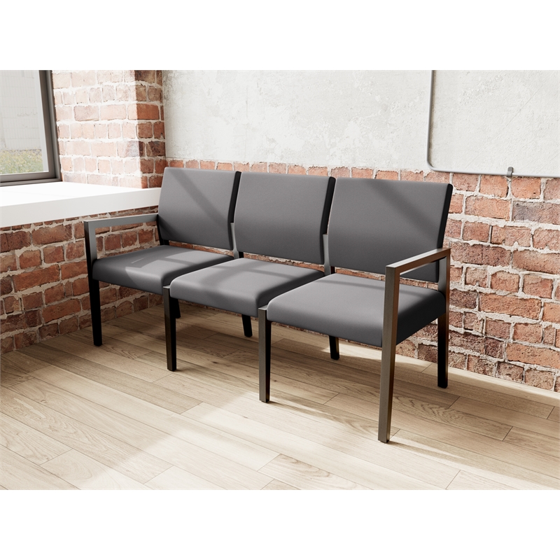 Pemberly Row Waiting Reception 3 Seat Tandem Seating No Center Arms in Black