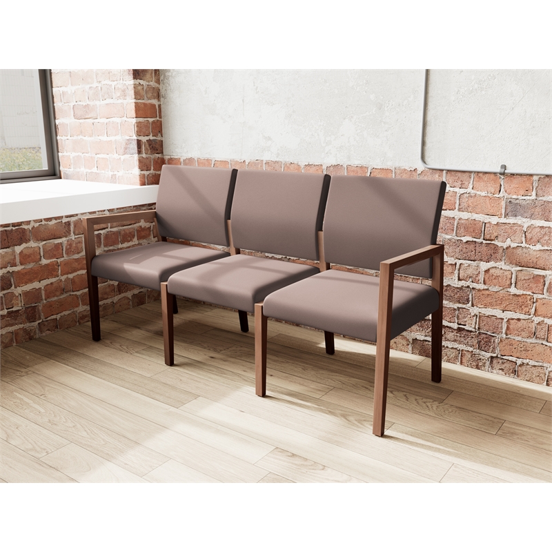 Pemberly Row Waiting Reception 3 Seat Tandem Seating No Center Arms in Brown