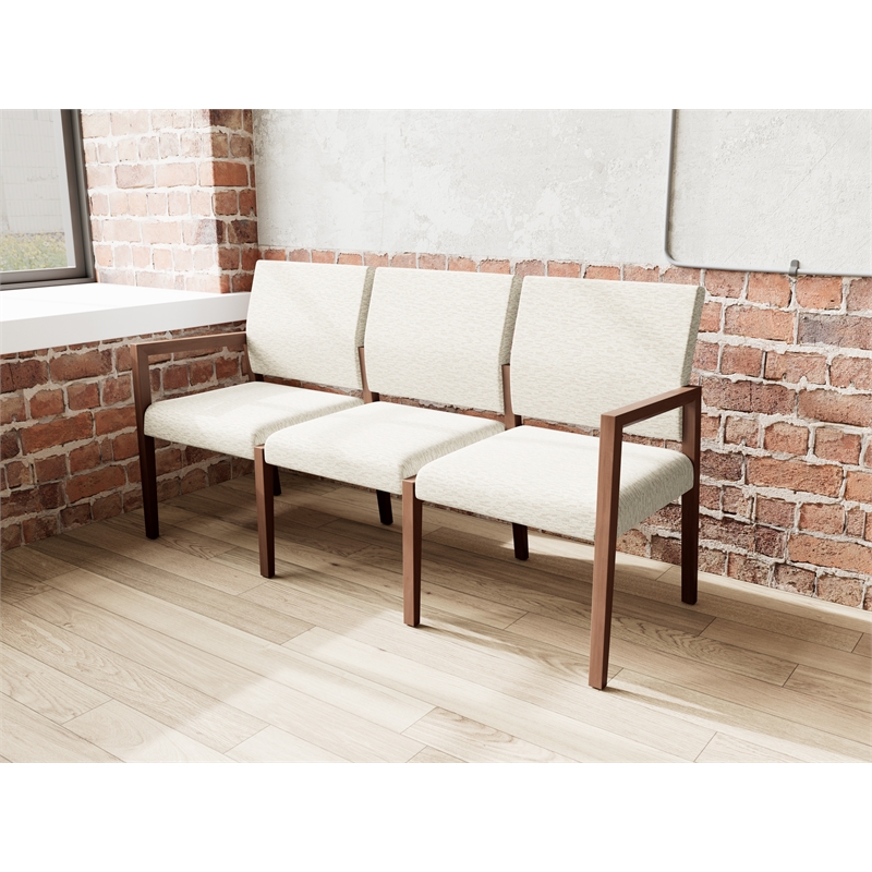 Pemberly Row Waiting Reception 3 Seat Tandem Seating No Center Arms in Beige