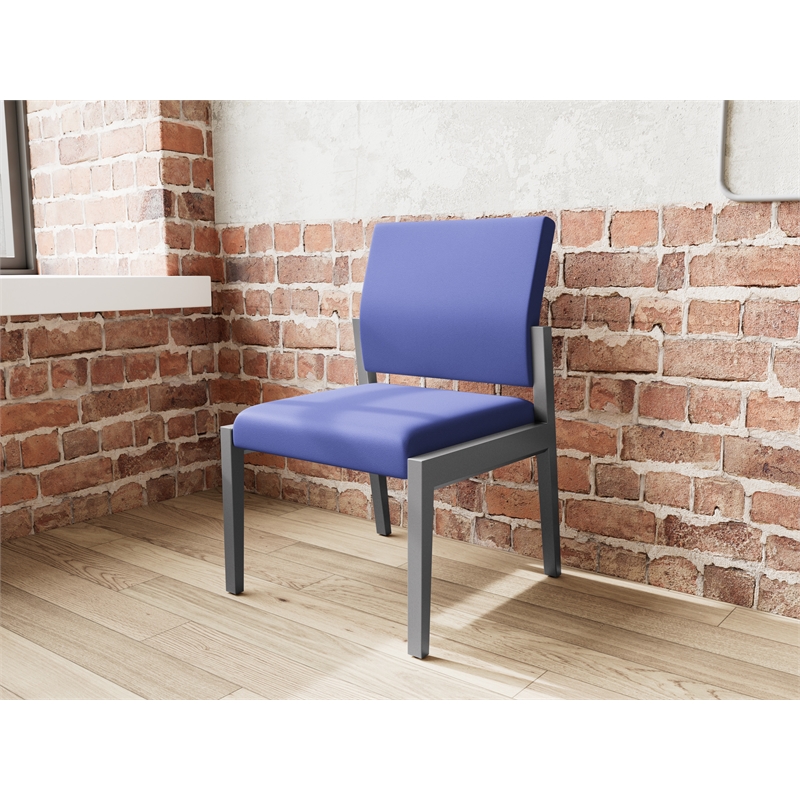 Pemberly Row Waiting Reception Armless Guest Chair Wood Frame in Blue