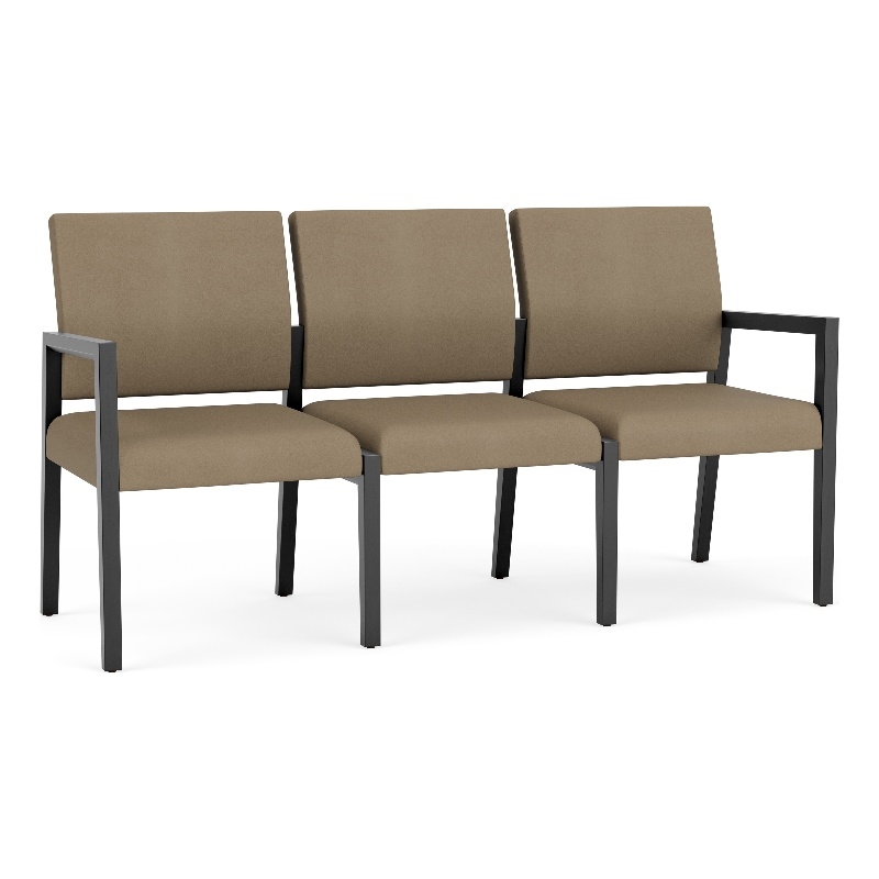Pemberly Row Waiting Reception 3 Seat Tandem Seating No Center Arms in Brown