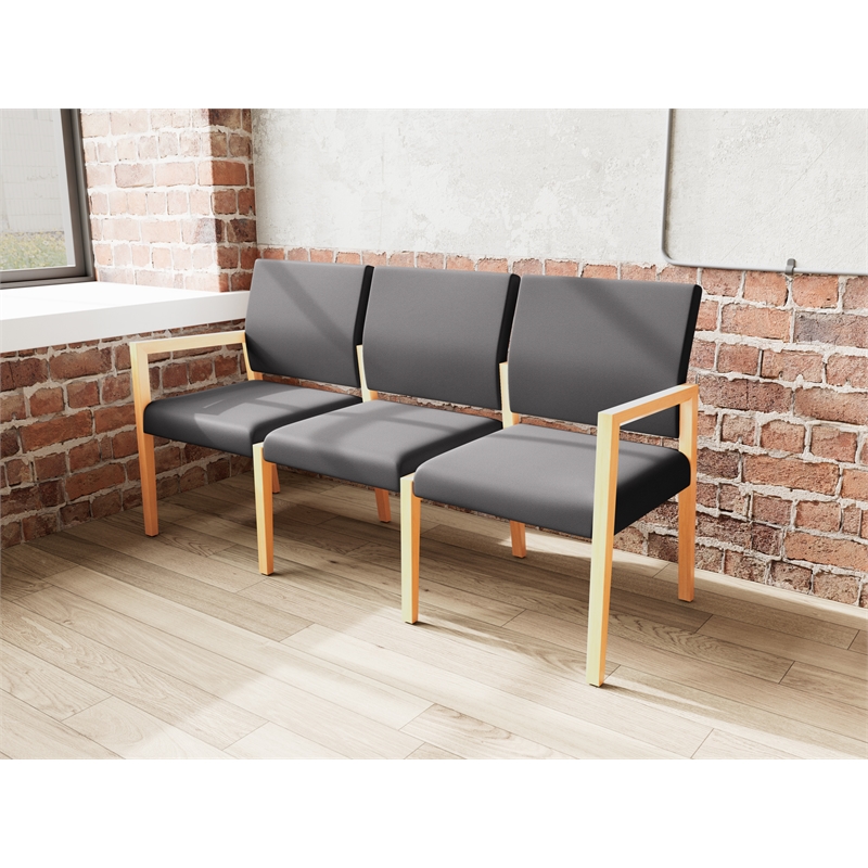 Pemberly Row Waiting Reception 3 Seat Tandem Seating No Center Arms in Black