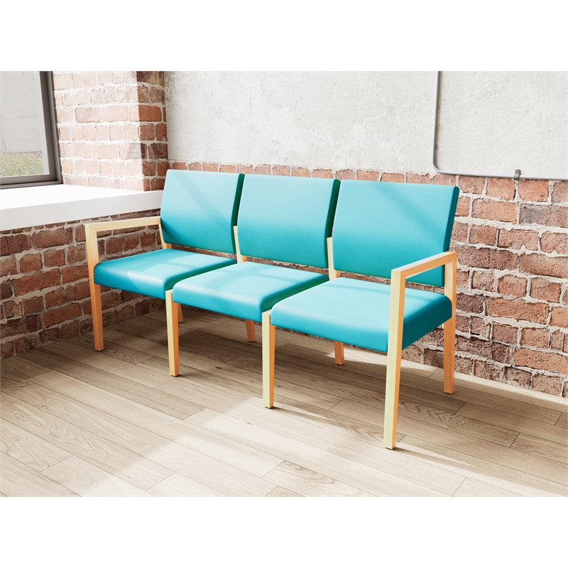 Pemberly Row Waiting Reception 3 Seat Tandem Seating No Center Arms in Teal