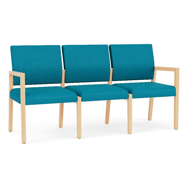 Pemberly Row Waiting Reception 3 Seat Tandem Seating No Center Arms in Teal