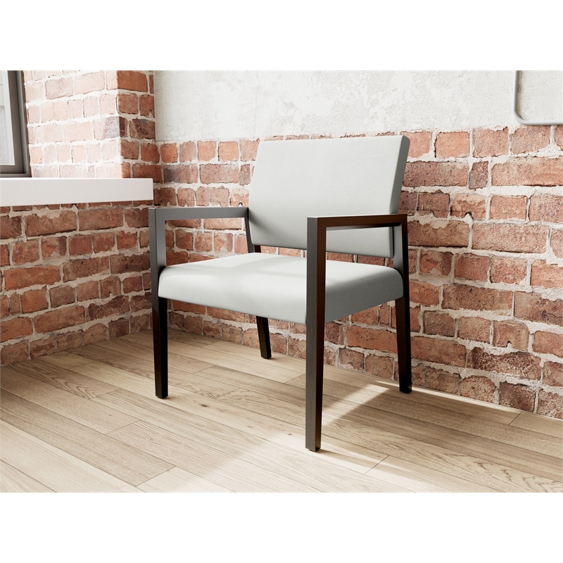 Pemberly Row Waiting Reception Wide Guest Chair Wood Frame in Gray