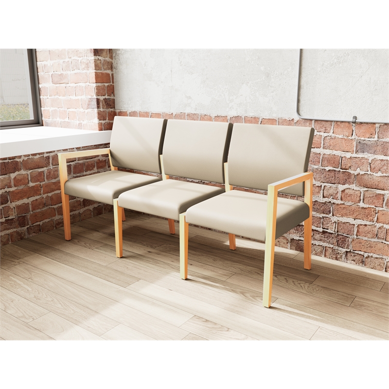 Pemberly Row Waiting Reception 3 Seat Tandem Seating No Center Arms in Brown